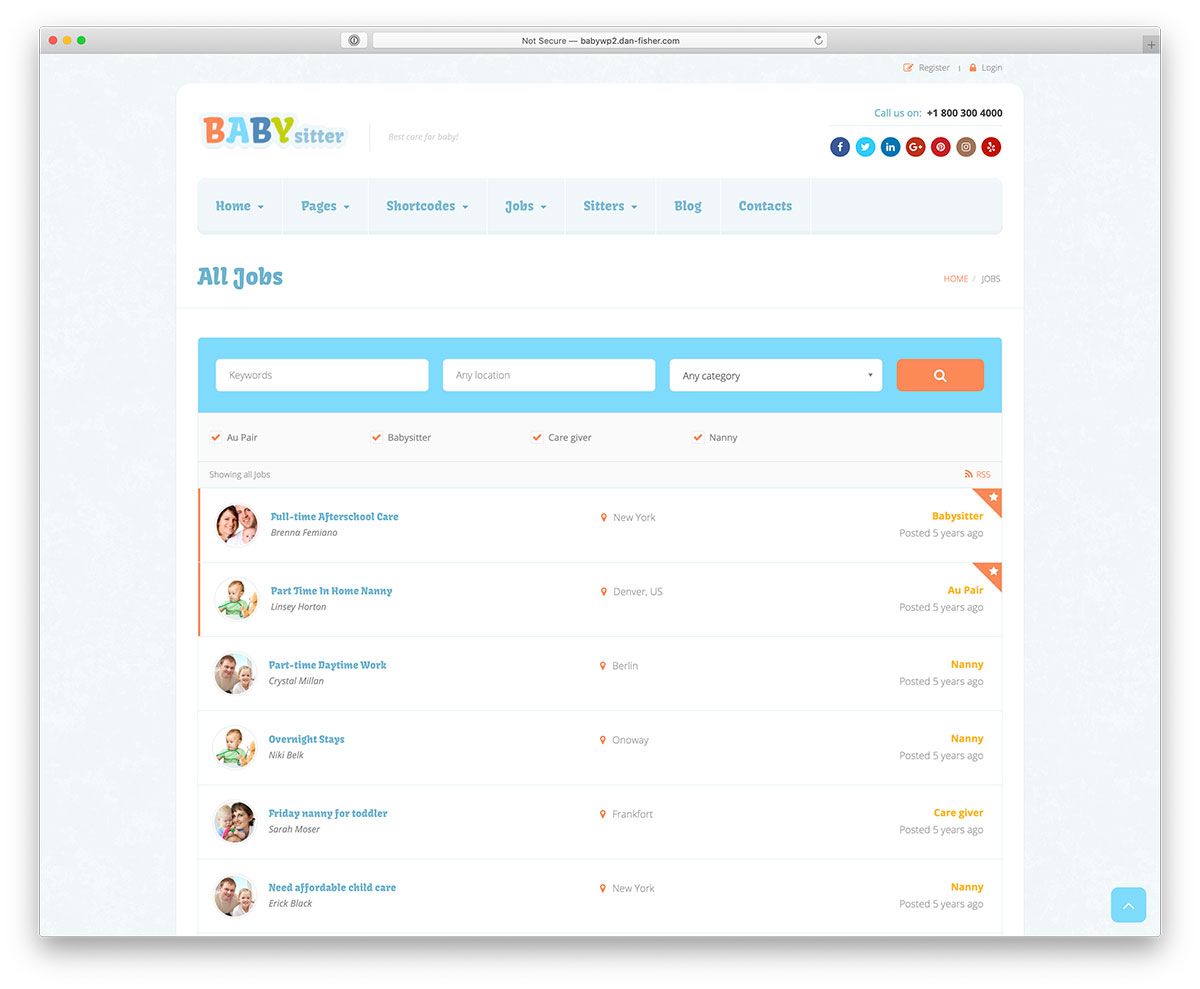 babysitter WordPress job board theme