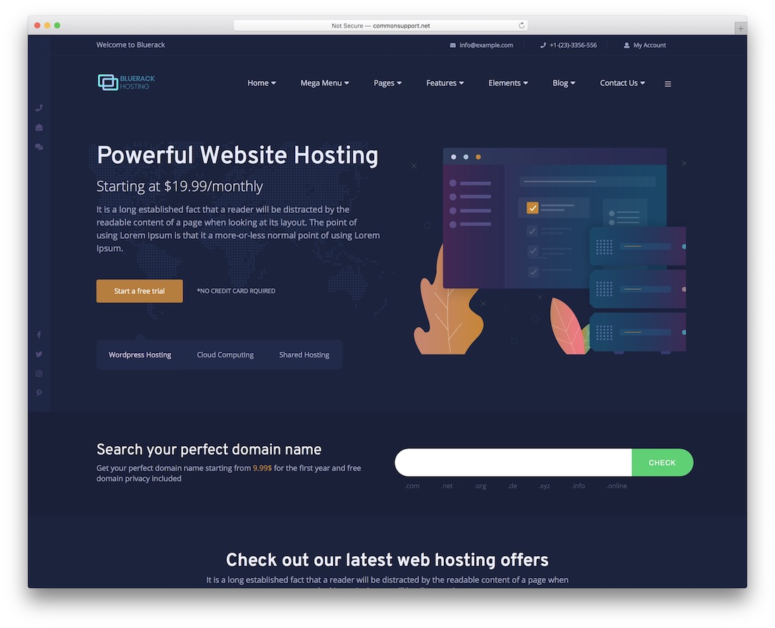 bluerack hosting wordpress theme