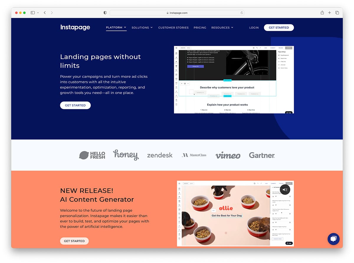 Instapage - landing page website builder