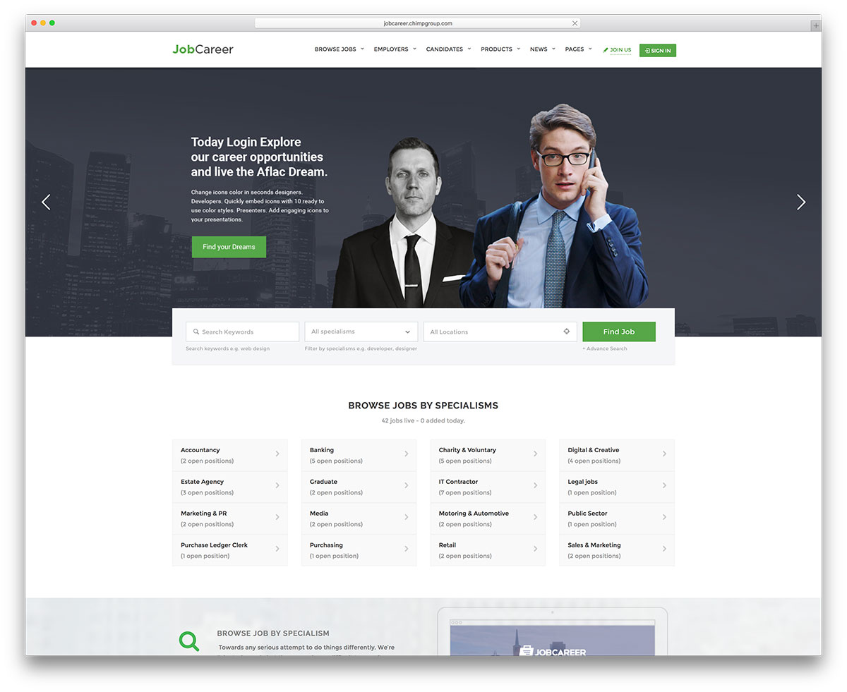 jobcareer creative job board website theme