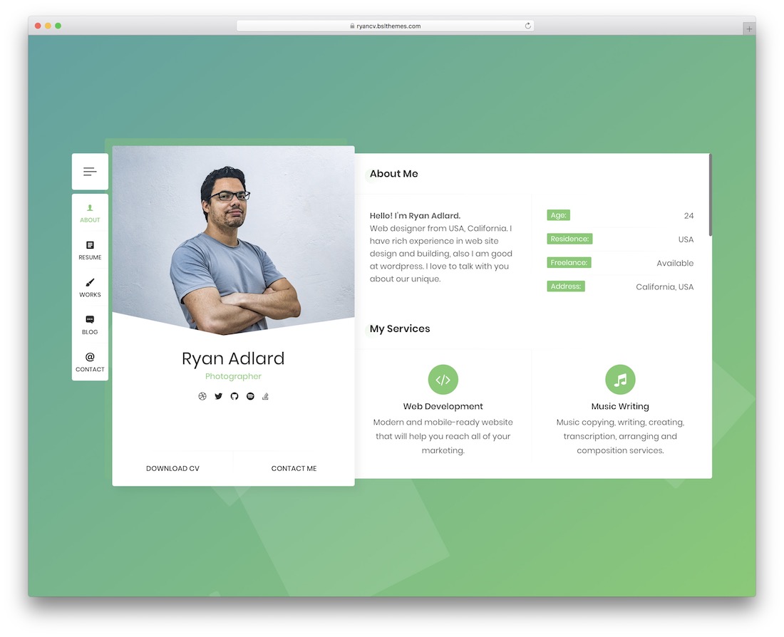 ryancv portfolio wordpress theme