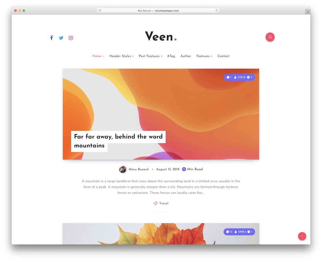 veen personal blog wordpress theme