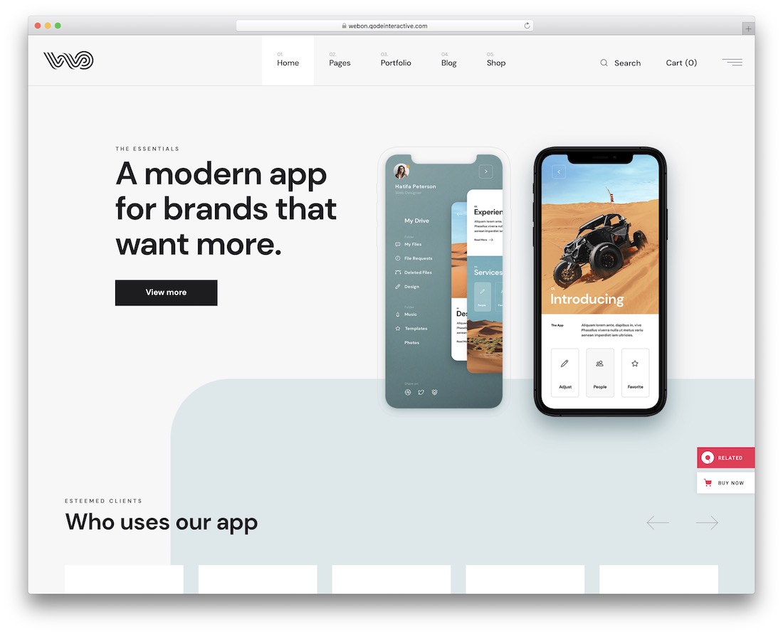 webon app showcase wordpress theme